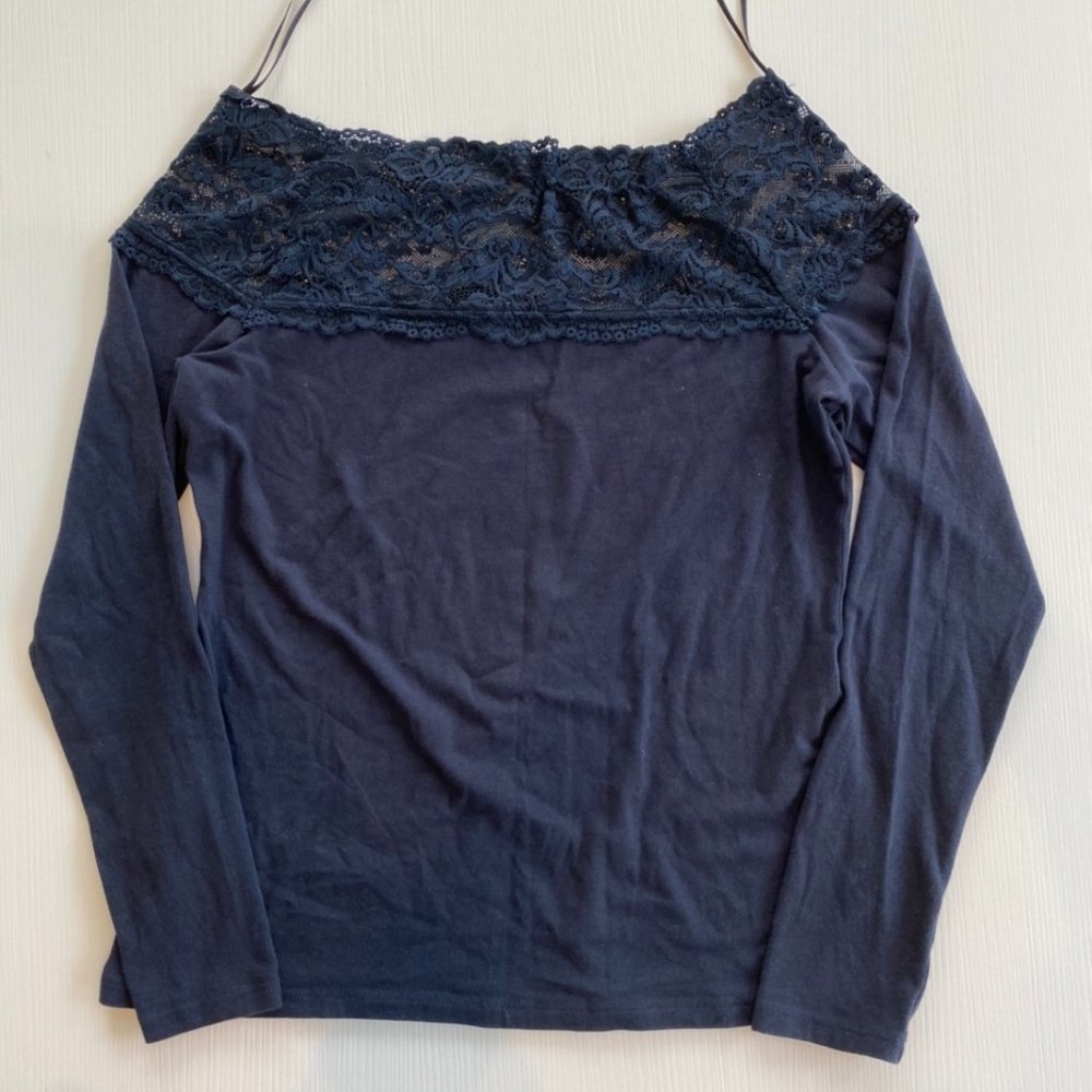 H&M Navy Blue Lace Long Sleeve Shirt